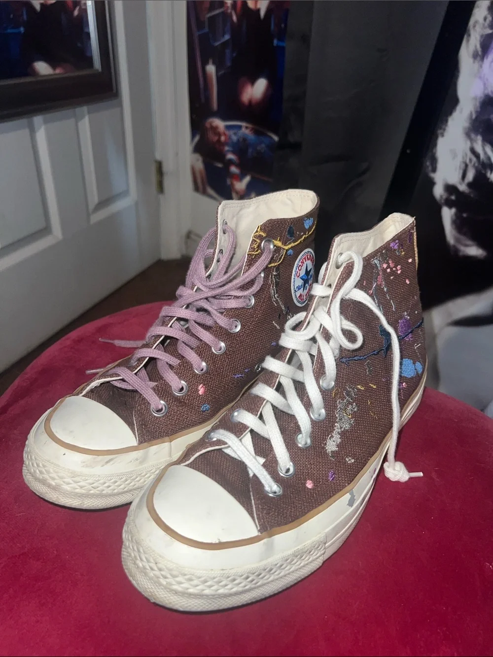 Converse X Bandulu High Top Sneakers in Brown with Paint Accents